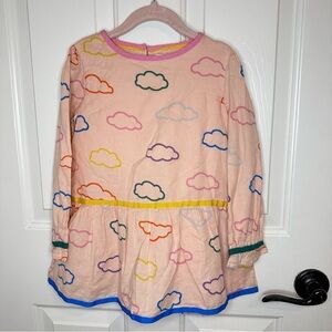 Mini Boden Baby Pink Multicolor Cloud Novelty Print Gauze Long Sleeve Blouse 5-6